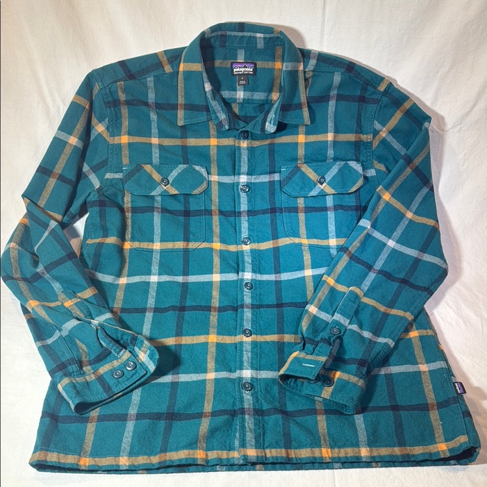 Patagonia Teal Plaid Button-Up Shirt